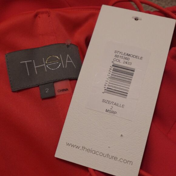 THEIA Women 2 Dress Off-The-Shoulder Crepe Ruffle Short Sleeves Pink $635 NWT - Picture 5 of 9